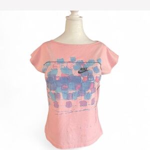 Nike Pink and Blue Graphic Short Sleeve Tee